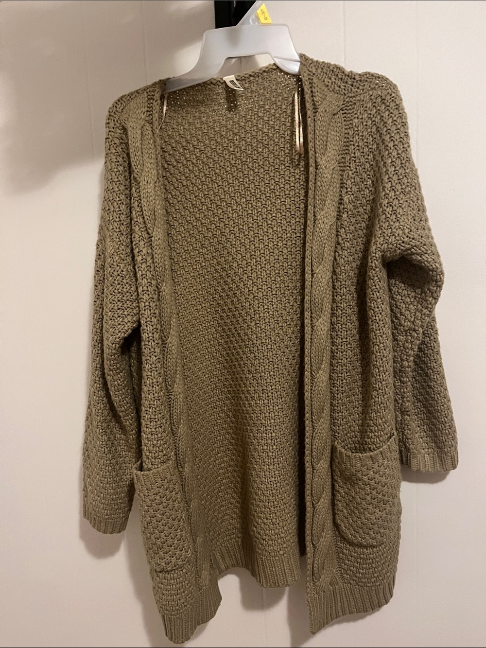 Open-Front Chunky Knit Cardigan Sweater - Olive Green